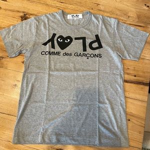 Commes Des Garçons PLAY Upside Down Graphic Tee, Men’s Large, Grey, 100% Cotton